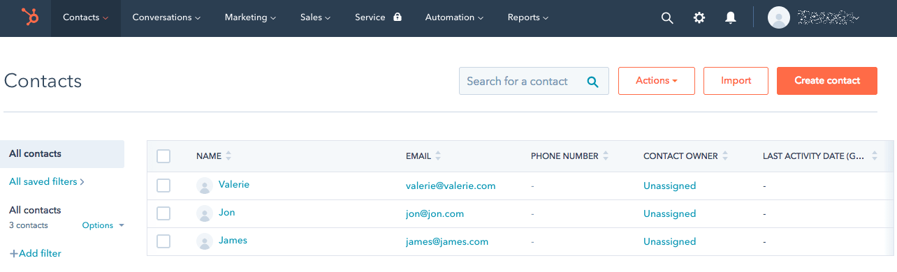 Contact List on HubSpot from typeform